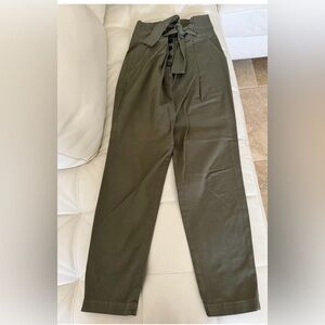 A.L.C. Sz 8 Krew Tie-Waist Paperbag Pants High Waist Button Front Oregano Cotton